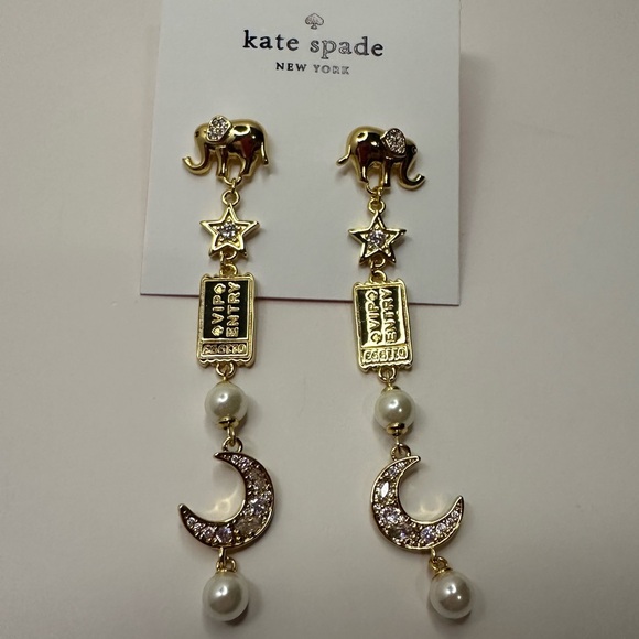 Kate Spade NWT Gold and Pearl Carnival Charm Linear Drop Earrings - Picture 4 of 11